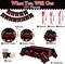 171 Pcs Happy Birthday Party Supplies 24 Set Disposable Party Tableware include Plates Cups Napkins Cutlery and Banner Tablecloth Birthday Dinner Decorations for Men Woman(Black, Red)